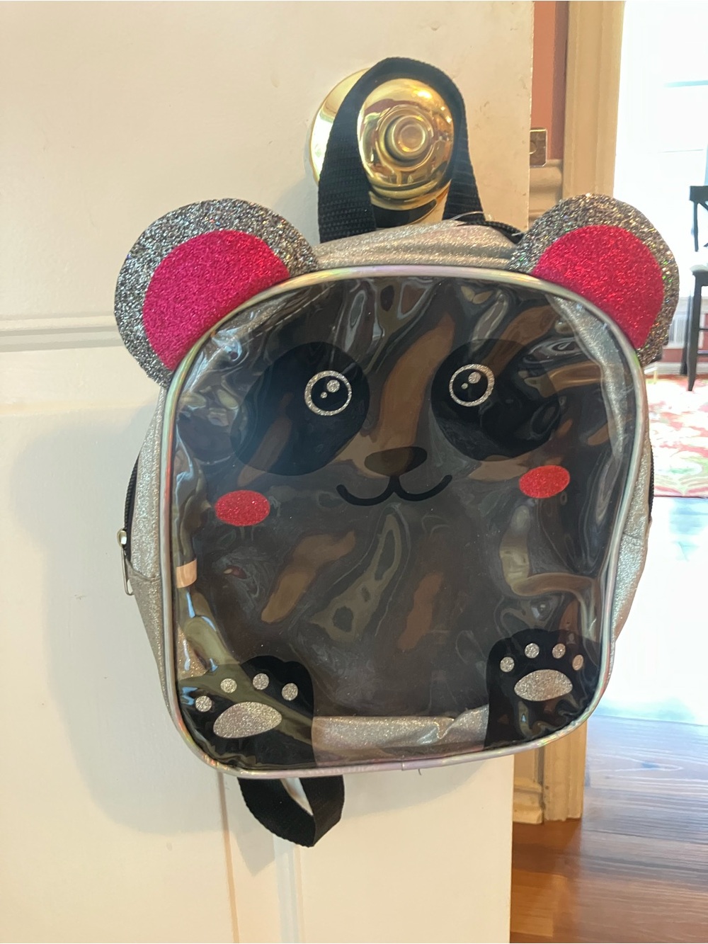 Kids Clear Panda Backpack with Pink Glitter Ears